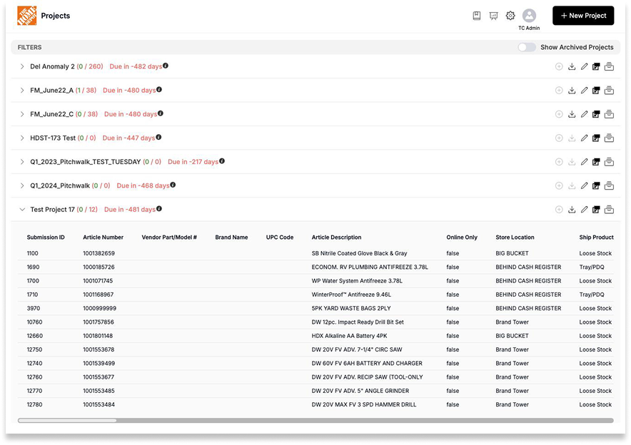 Home Depot Project Dashboard